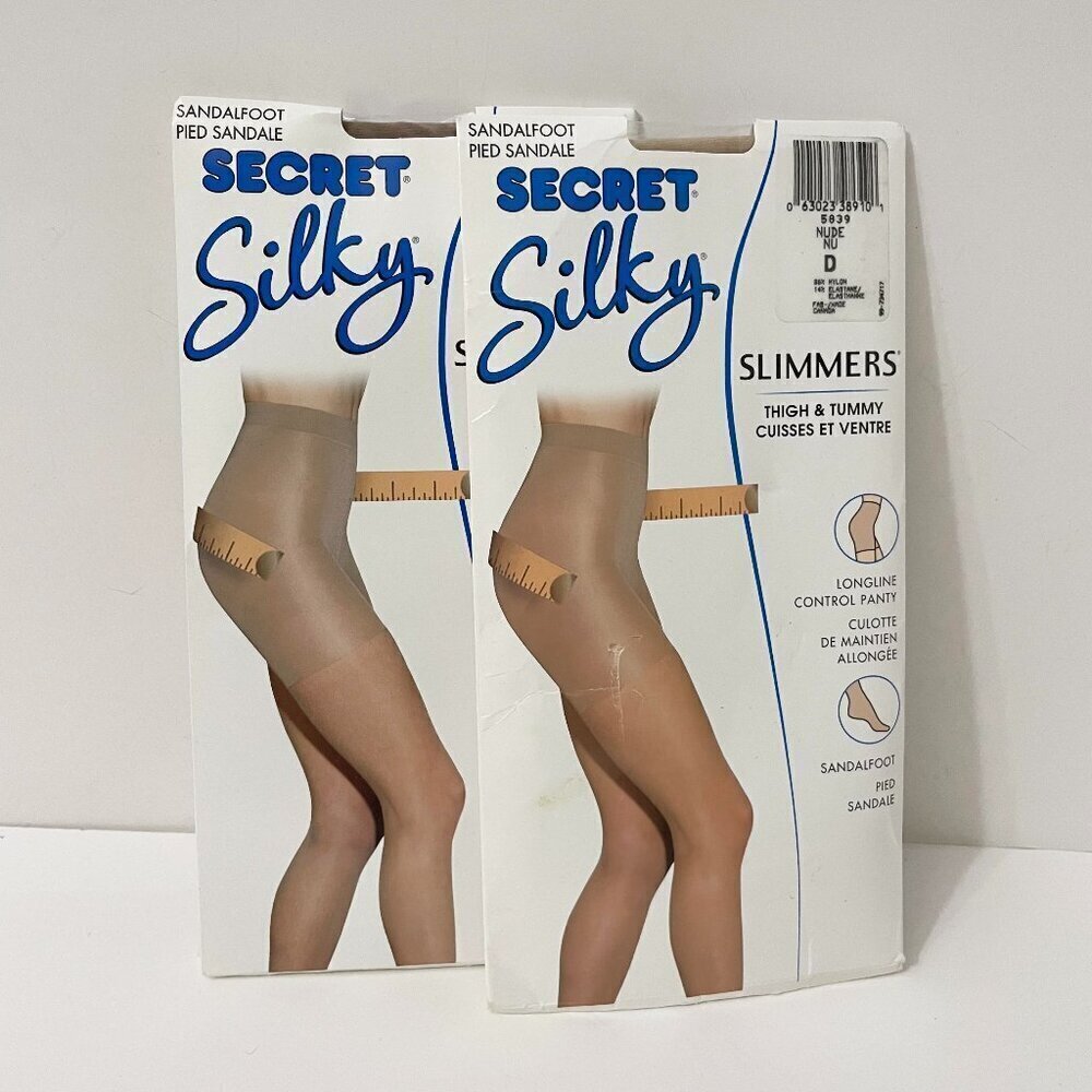 Secret Silky Sandalfoot Panty Thigh & Tummy Slimmers Nude Size D Lot of 2